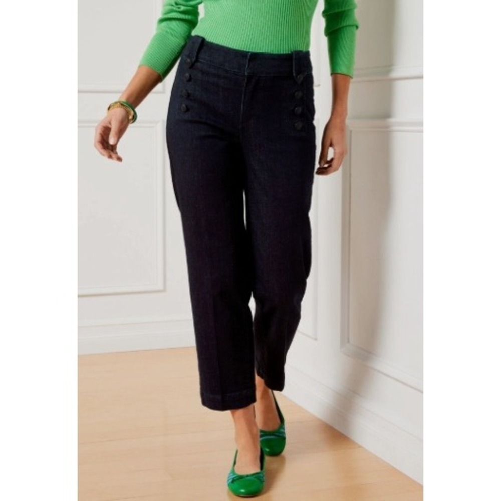 Talbots Womens Marina Dark Wash Cropped Straight Leg Sailor Jeans 12 NWT